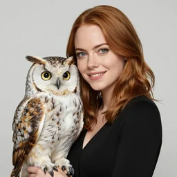 emma stone with an owl, artwork by mark brooks,