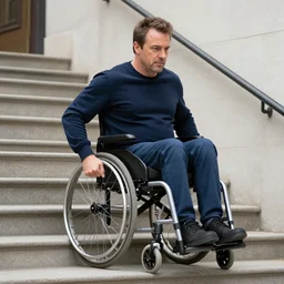 guy fieri in a wheel chair, going down stairs, action, hd