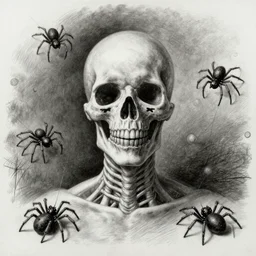 a detailed charcoal painting in the style of Goya of a scary math fever dream with spiders