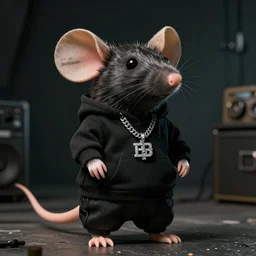 mouse dressed as rapper, cinematic realistic photo