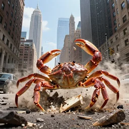 a crab destroying manhattan