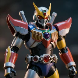 medium close up view, Megamen,Guyver,colourful,bokeh,blur,cinematic lighting