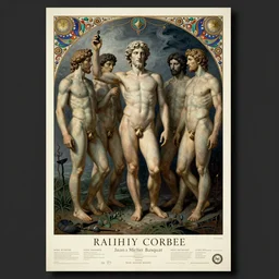 Bauhaus Poster by Richard Corben by René Magritte, greek gods, surrealism, border and embellishment inspired by Jean-Michel Basquiat