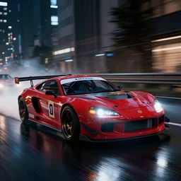 tokyo drift fast and furious film still, racing on wet city street at night, hyper detailed, forza, smooth, high contrast, volumetric lighting, octane, george miller, jim lee, vibrant rich deep color, comic book, ridley scott