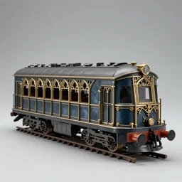 retro streamline train in the shape of a cone covered with gothic ribs in the Art Nouveau and Gothic style, Warhammer style