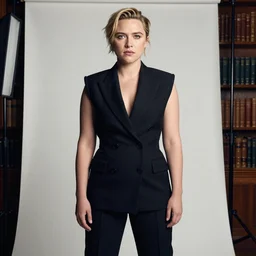 florence pugh photographed by john edmonds for harper's bazaar, dslr, 8 4 mm, full fashion portrait, studio lighting, editorial photograph, different background, library