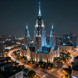 a cybernetic cathedral overlooking an higway of data, cyberpunk, beautiful detailed, cinematic, strong lighting, hi - fructose art magazine, photorealistic, 8 k