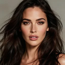 closeup dream photo of a beautiful megan fox with long dark wind blown hair, hyper realistic, concept art, intricate, hyper detailed, smooth, ambient volumetric lighting, high contrast, vibrant, hd, octane, gil elvgren, arney freytag, alberto vargas,