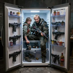 fridge with guns inside by vladimir manyukhin, levitsky andrei, highly detailed, post - apocalyptic,
