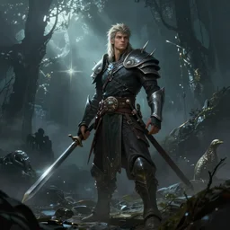 A male Kaldorei hunter, dreamscape, dramatic lighting, fantasy art illustration, trending on artstation, Aetherpunk