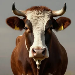 portrait of a cow with the face of a man, hyper detailed, digital art, trending in artstation, cinematic lighting, studio quality, smooth render, unreal engine 5 rendered, octane rendered, art style by klimt and nixeu and ian sprigger and wlop and krenz cushart