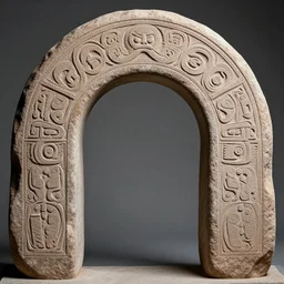 a selknam stone arch, engraving by goya, aboriginal, symmetrically centered, close shot