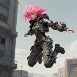 girl broken nose pink hair jump from a building, tears from the eyes, wearing cyberpunk intricate streetwear, beautiful, detailed portrait, intricate complexity, ilya kuvshinov, cell shaded, 4 k, concept art, by wlop, ilya kuvshinov, greg rutkowski