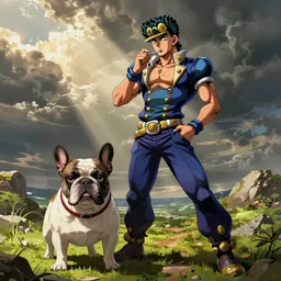 Iggy from jojos bizarre adventure, pop art, ugly, french bulldog, jjba, jojo,
