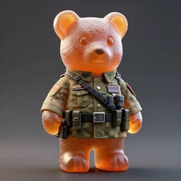 a gummy bear wearing full military uniform and gear, octane render, unreal engine, 3 d art, trending on artstation, dynamic lighting, high detail