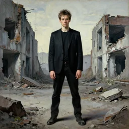 beautiful portrait of anthony fantano, theneedledrop, standing in brutalist ruins, painted by zdzislaw beksinski