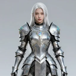 warrior, intricate ornate opal heavy armor!!! beautiful and athletic white hair female!! gorgeous face and eyes!! character concept art, sharp focus, octane render! unreal engine 5! highly rendered!! trending on artstation!! detailed linework!! illustration by artgerm, wlop, and chie yoshii