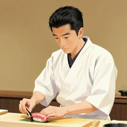 hiroshige as a sushi chef, by hiroshige,