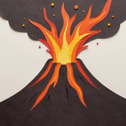erupting volcano, paper art