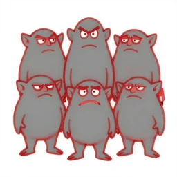 red and white simple ms paint doodle of group portrait of grey goblins looking funny looking smug by greg rutkowski