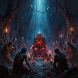 the extremely beautiful digital painting of special containment procedures, megaphobia, abyss of pain, endless nightmares, indescribable fear, sanity falls apart, psychosis, blasphemy scene, cult ceremony, h. p. lovecraft, cinematic lights, vivid lighting, fantasy, by tuomas korpi and greg rutkowski and jonas de ro
