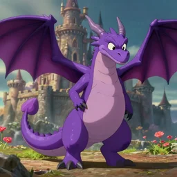 a wholesome animation key shot of a purple dragon, castle in the background, studio ghibli, pixar and disney animation, sharp, rendered in unreal engine 5, anime key art by greg rutkowski, bloom, dramatic lighting