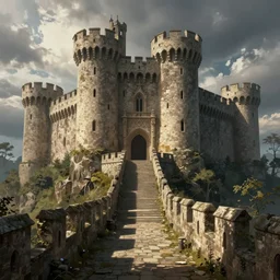 inner ward of a medieval castle, concept art, key visual, background, very detailed, digital art