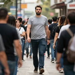 a 3 0 foot tall man walking among the crowd