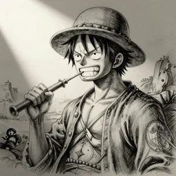 Monkey D Luffy, in the style of a Leonardo Da Vinci sketch
