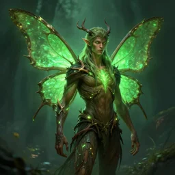woodnymph male druid thorns butterfly wings, green glow, artstation, fantasy, greg rutkowski