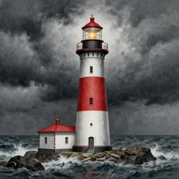 lighthouse during a storm, drawing, stunning artwork, highly detailed