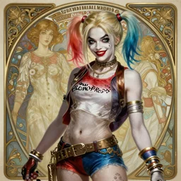 photography of harley quinn, deep focus, d & d and mtg, fantasy, intricate, elegant, highly detailed, digital painting, artstation, concept art, matte, sharp focus, illustration, hearthstone, art by artgerm and greg rutkowski and alphonse mucha