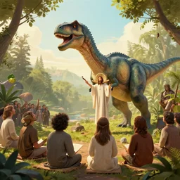 Jesus Christ preaching to the dinosaurs