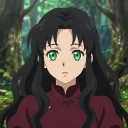isekai enchanted forest cute bombshell anime alchemist with flowing black hair, burgundy dress. green palette symmetrical face. symmetrical detailed defined eyes. beautiful lineart. bokeh pixiv # 1 ranking depth of focus, chromatic aberration, noise, soft lighting, srgb, 4 k, cinematic rembrant kuvshinov ross tran john sargent leyendecker makoto shinkai