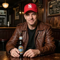 Photo of a Duke Nukem sitting with bottle of beer at Irish Pub