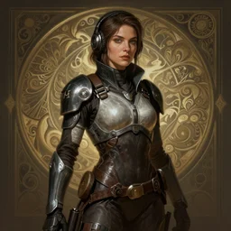 A female Commander Shepard from Mass Effect, D&D, fantasy, intricate, elegant, highly detailed, digital painting, artstation, concept art, matte, sharp focus, illustration, art by Artgerm and Greg Rutkowski and Alphonse Mucha