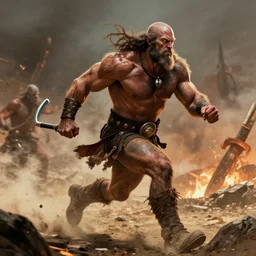 strong barbarian running through the badlands | d&d | action scene | dramatic lighting | style of Jim lee |