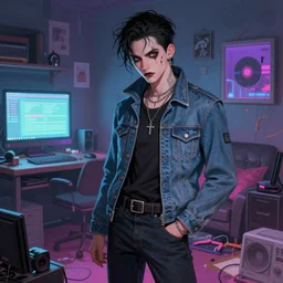 original jean giraud digital art painting pastel goth aesthetic, messy room, vaporwave, rossdraws