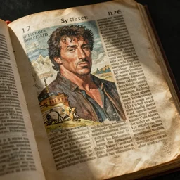 an ancient biblical manuscript with image of sylvester stallone