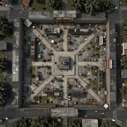 top down battlemap of supermarket, post - apocalyptic, decay