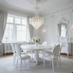 a white gold victorian dining room, cyberpunk, by paul lehr