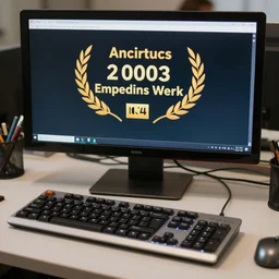 photo of a computer on a desk ( 2 0 0 3 ). realistic, highly - detailed, award - winning, sharp focus
