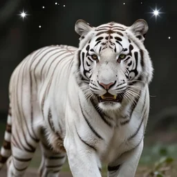 a white tiger with the stars in the background by rykyart, highly detailed, ultra realistic, beautiful lighting, 4 k resolution