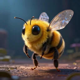 A bumblebee in the style of Pixar, 8k, cinematic lighting, dramatic composition