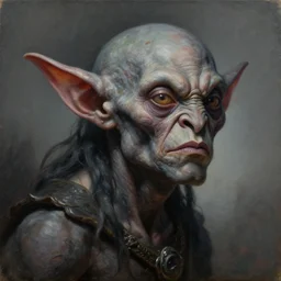 cinematic bust portrait of psychedelic goblin from left, head and chest only, dark fantasy fetures, desaturated, tim hildebrandt, wayne barlowe, bruce pennington, donato giancola, larry elmore, oil on canvas, masterpiece, trending on artstation, featured on pixiv, cinematic composition, dramatic pose, beautiful lighting, sharp, details, hyper - detailed, hd, hdr, 4 k, 8 k