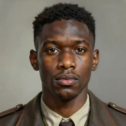 A Hearts of Iron IV portrait of an African American young man with high cheekbones. Good bone structure. Dressed in 1940s style. Highly detailed, fine Art, high detail, great lighting, 8k resolution, masterpiece, concept art, illustration, clear eyes, painting oil on canvas, octane render, HDR, trending on artstation, 4k, 8k, HD