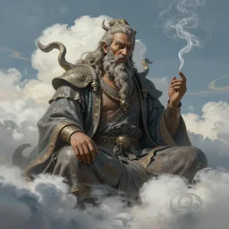 a colossal god smoking the clouds, highly detailed, digital painting, artstation, octane render, concept art, matte, sharp focus, illustration, impressionist painting