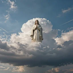 wide angle sky with [ ~ > ~ virgin mary cloud ~ < ~ ] in center, path tracing, ray tracing, illusion