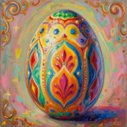 a huge multicolor egg, stylised, vibrant colors, baroque, detailed, oil on canvas, trending on artstation