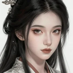 high quality digital portrait of girl with black hair, ancient chinese girl, anime, face, fantasy, intricate, elegant, highly detailed, digital painting, concept art, smooth, sharp focus, illustration, art by wlop, trending on artstation